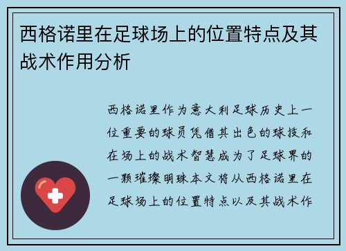 西格诺里在足球场上的位置特点及其战术作用分析